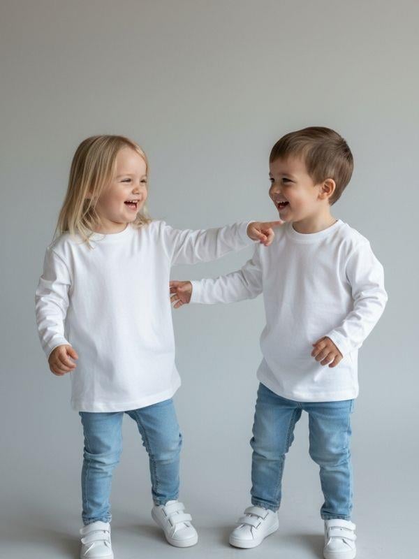 Bebek Pamuklu Bisiklet Yaka Basic İnce Uzun Kollu T-shirt