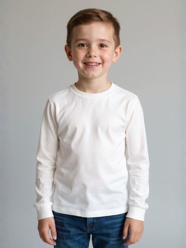 Bebek Pamuklu Bisiklet Yaka Basic İnce Uzun Kollu T-shirt