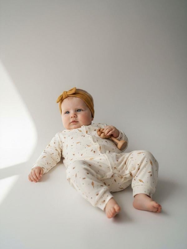 Bebek Pamuklu Kuş Tüyü Desenli Patiksiz Çıtçıtlı Şapkalı Tulum