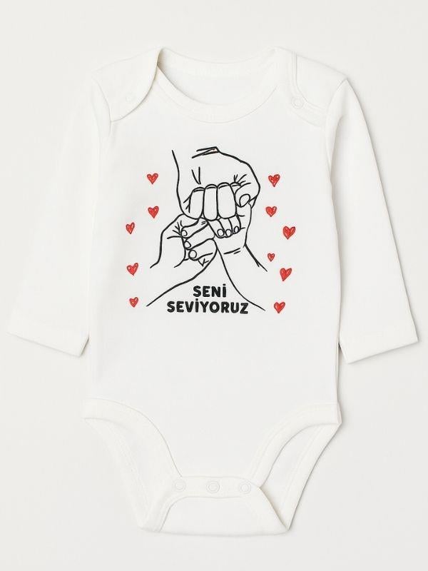 Bebek Pamuklu Seni Seviyoruz Yazılı Uzun Kol Body