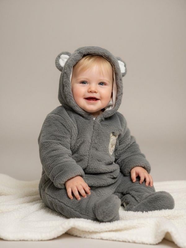 Bebek Peluş Kapüşonu Kulak Detaylı Tulum