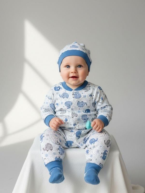 Bebek Şapkalı Desenli Pamuklu Patiksiz Tulum