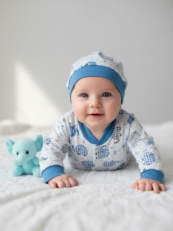 Bebek Şapkalı Desenli Pamuklu Patiksiz Tulum