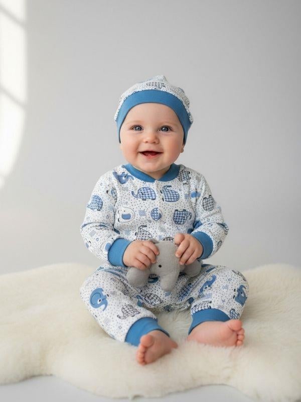 Bebek Şapkalı Desenli Pamuklu Patiksiz Tulum