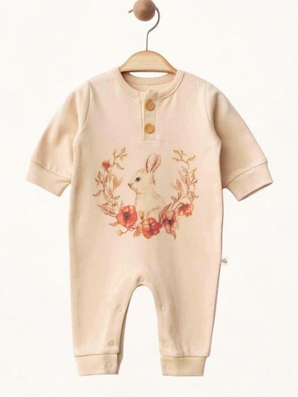 Bebek Tavşan Desenli Organik Tulum