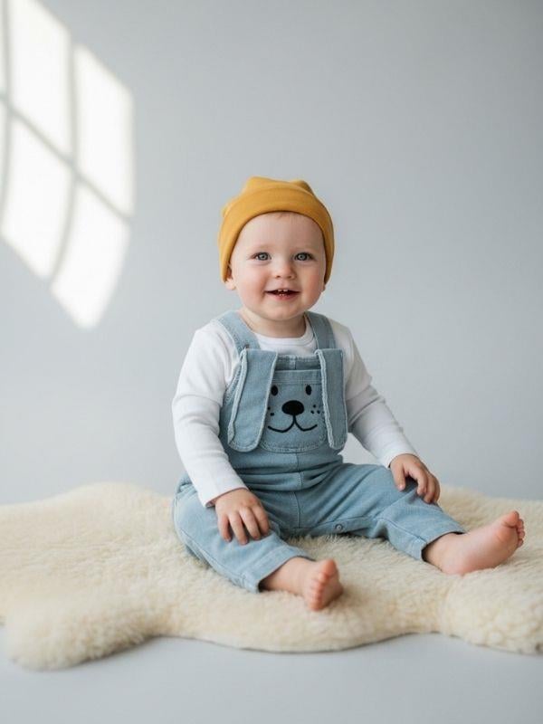 Bebek Uzun Kollu Body ve Ayıcık Baskılı Salopet Tulum Set