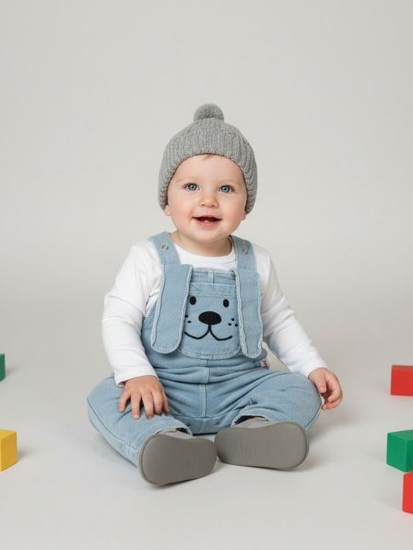 Bebek Uzun Kollu Body ve Ayıcık Baskılı Salopet Tulum Set