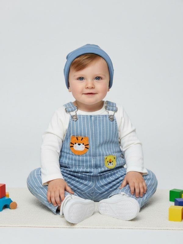 Bebek Uzun Kollu T-shirt ve Aslan İşlemeli Salopet Tulum Set