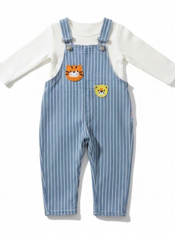 Bebek Uzun Kollu T-shirt ve Aslan İşlemeli Salopet Tulum Set