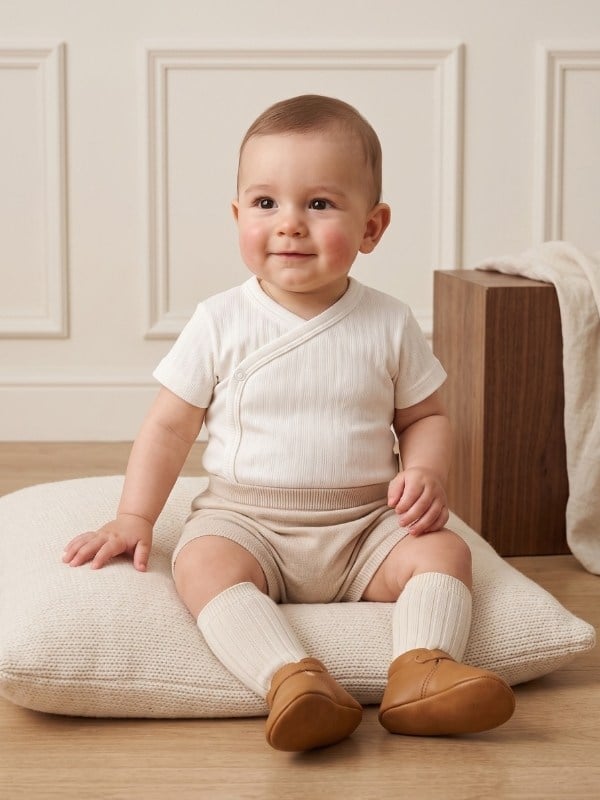 Bebek Yarım Kollu Kruvaze Çıtçıtlı Body