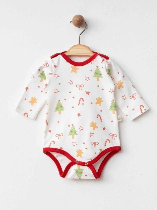 Bebek Yılbaşı Temalı Organik Uzun Kollu Çıtçıtlı Body