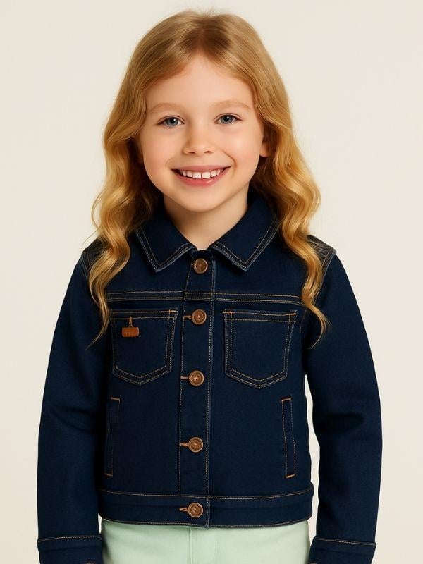 Çift Cep Detaylı Lycralı Lacivert  Kot Ceket