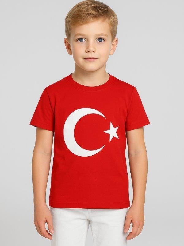 Çocuk Ay Yıldız Baskılı Yarım Kollu Pamuklu T-shirt
