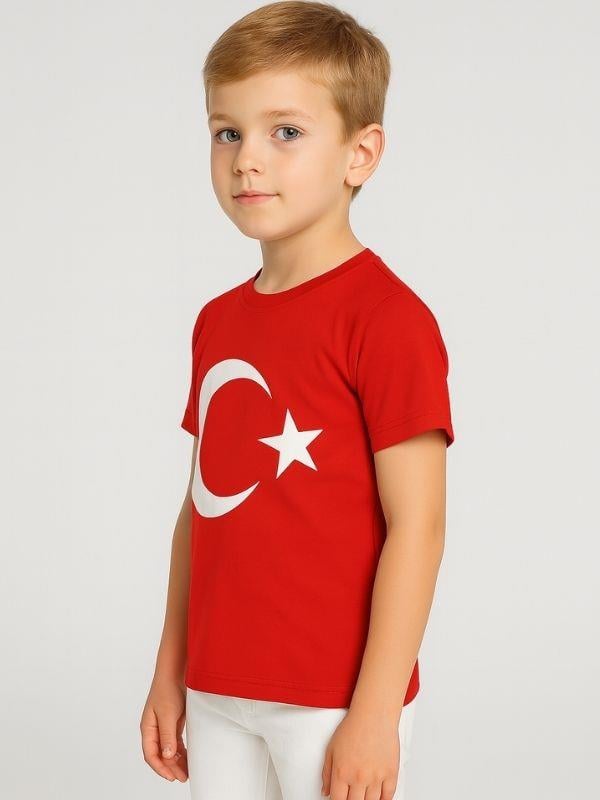 Çocuk Ay Yıldız Baskılı Yarım Kollu Pamuklu T-shirt