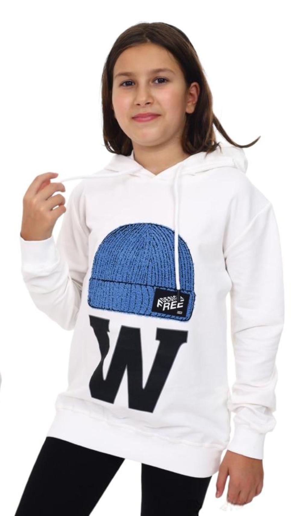 Çocuk Bere Baskılı Ve İşlemeli Kapüşonlu Sweatshirt