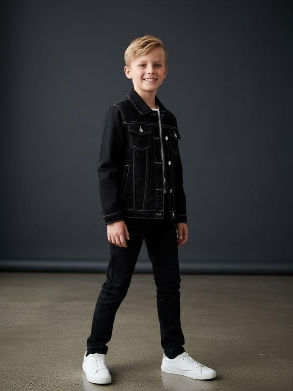 Çocuk Cepli Ters Dikiş Detaylı Kot Ceket