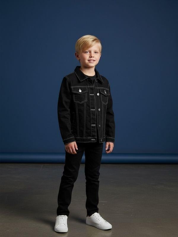 Çocuk Cepli Ters Dikiş Detaylı Kot Ceket