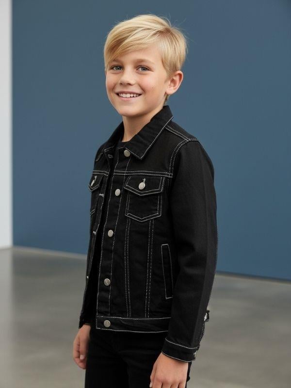 Çocuk Cepli Ters Dikiş Detaylı Kot Ceket