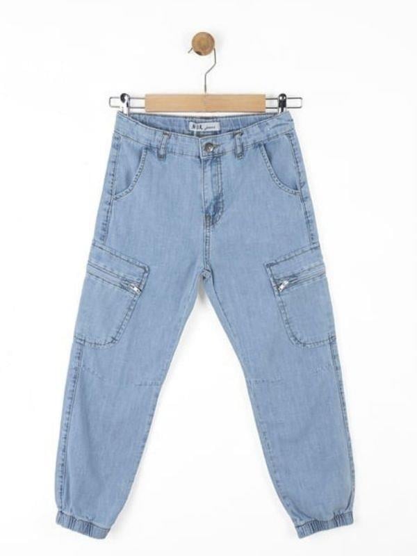 Çocuk Esnek İnce Kumaş Paçası Lastikli Kot Pantolon