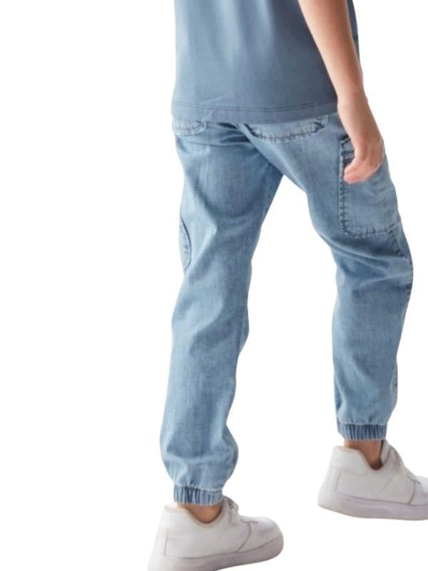 Çocuk Esnek İnce Kumaş Paçası Lastikli Kot Pantolon