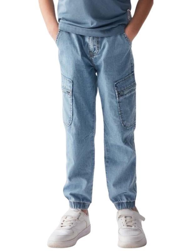 Çocuk Esnek İnce Kumaş Paçası Lastikli Kot Pantolon