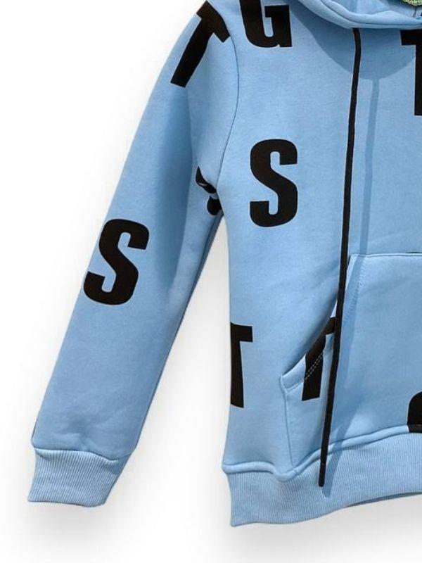 Çocuk Harf Baskılı Şardonlu Kapuşonlu Sweatshirt