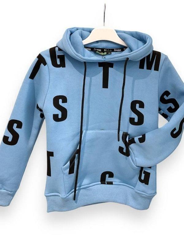 Çocuk Harf Baskılı Şardonlu Kapuşonlu Sweatshirt