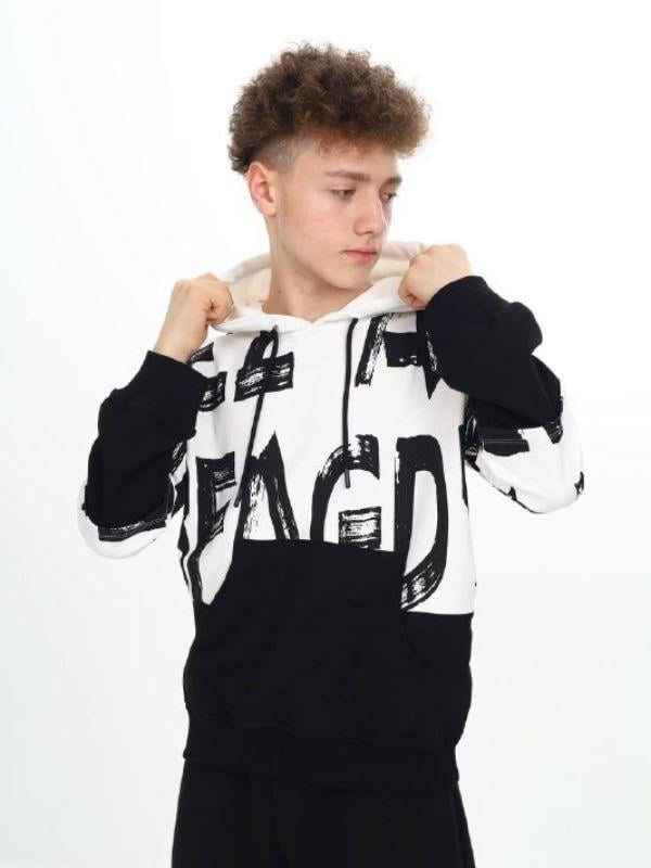 Çocuk Kapüşonlu Harf Desenli Kanguru Cepli Sweatshirt