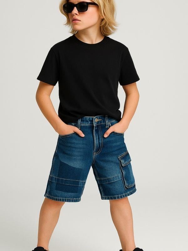 Çocuk Kargo Cepli Kot Şort