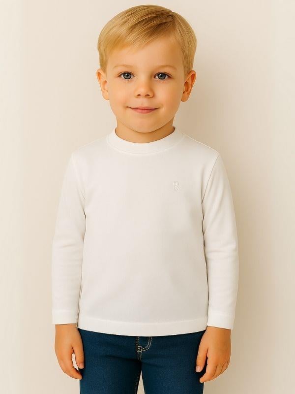 Çocuk Pamuklu Basic Yarım Dik Yaka Uzun Kollu T-shirt