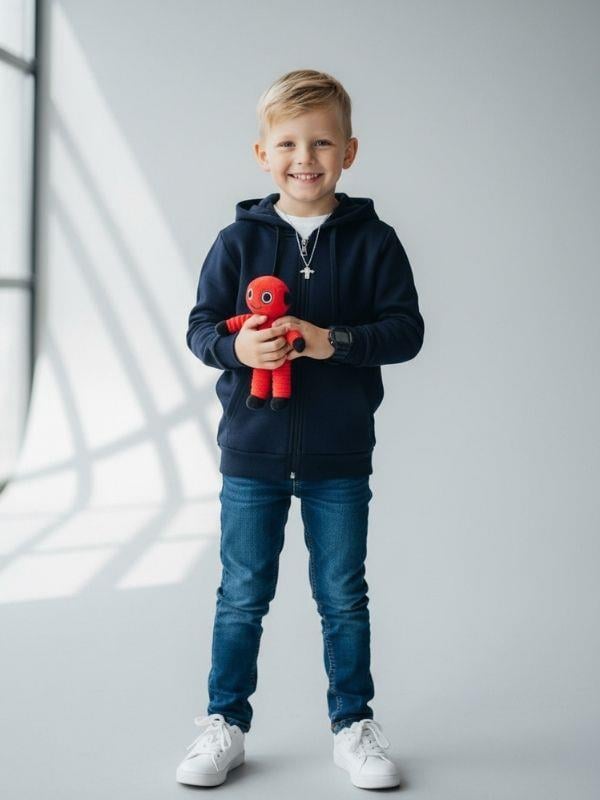 Çocuk Pamuklu Şardonlu Fermuarlı Kapüşonlu Hırka