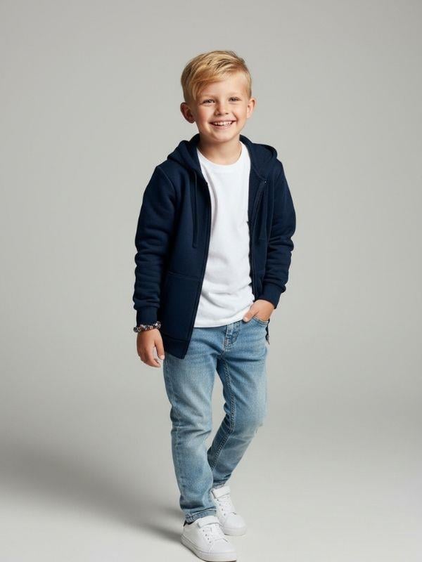 Çocuk Pamuklu Şardonlu Fermuarlı Kapüşonlu Hırka