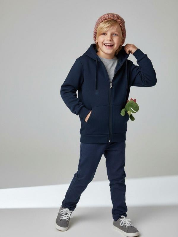 Çocuk Pamuklu Şardonlu Fermuarlı Kapüşonlu Hırka