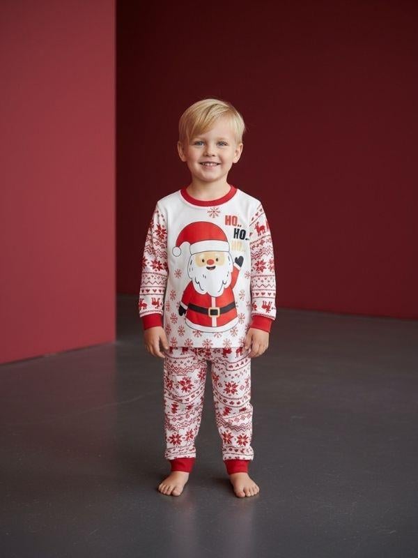 Çocuk Pamuklu Yılbaşı Temalı Noel Baba Baskılı Pijama Takımı