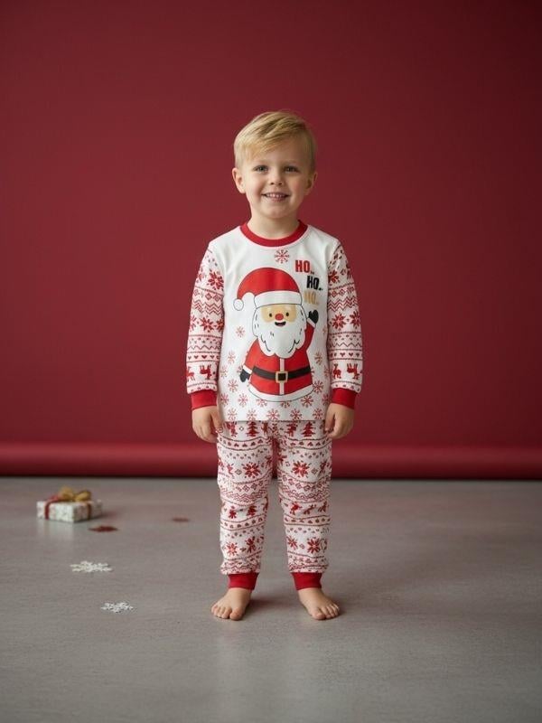 Çocuk Pamuklu Yılbaşı Temalı Noel Baba Baskılı Pijama Takımı