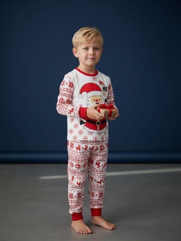 Çocuk Pamuklu Yılbaşı Temalı Noel Baba Baskılı Pijama Takımı