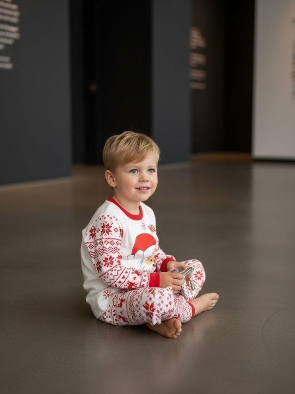 Çocuk Pamuklu Yılbaşı Temalı Noel Baba Baskılı Pijama Takımı