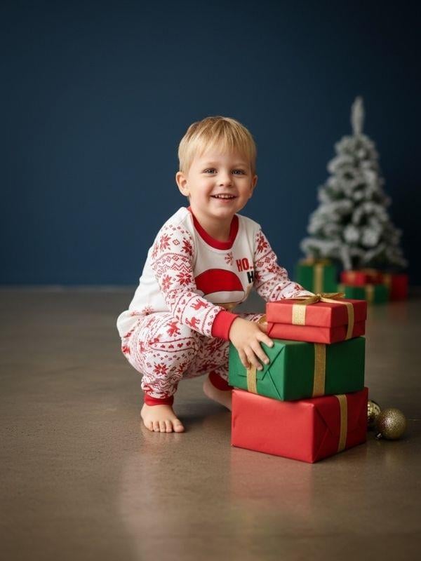 Çocuk Pamuklu Yılbaşı Temalı Noel Baba Baskılı Pijama Takımı