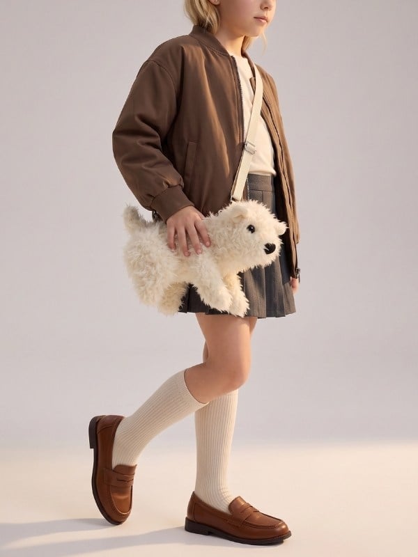 Çocuk Peluş Köpek Figürlü Omuz Çantası