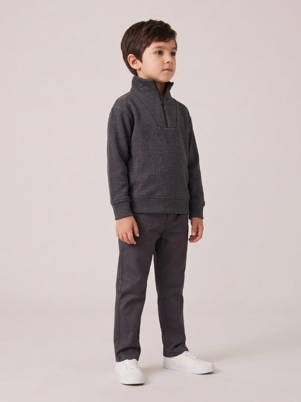 Çocuk Selanik Kumaş Yarım Fermuarlı Sweatshirt