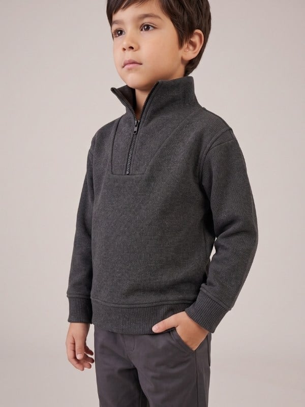 Çocuk Selanik Kumaş Yarım Fermuarlı Sweatshirt