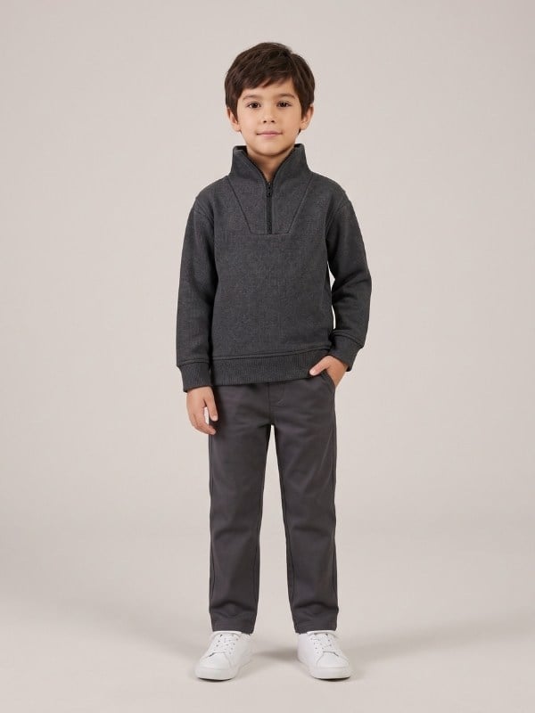 Çocuk Selanik Kumaş Yarım Fermuarlı Sweatshirt