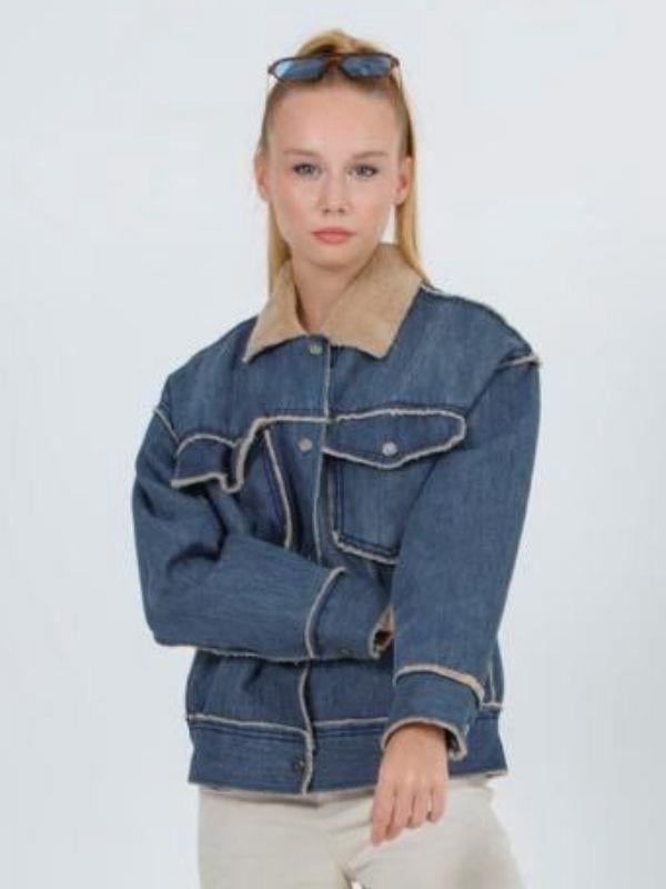 Çocuk Tasarım Geniş Kesim İçi Peluş Kot Mont