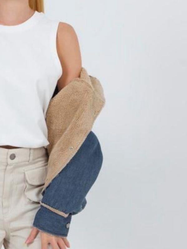 Çocuk Tasarım Geniş Kesim İçi Peluş Kot Mont