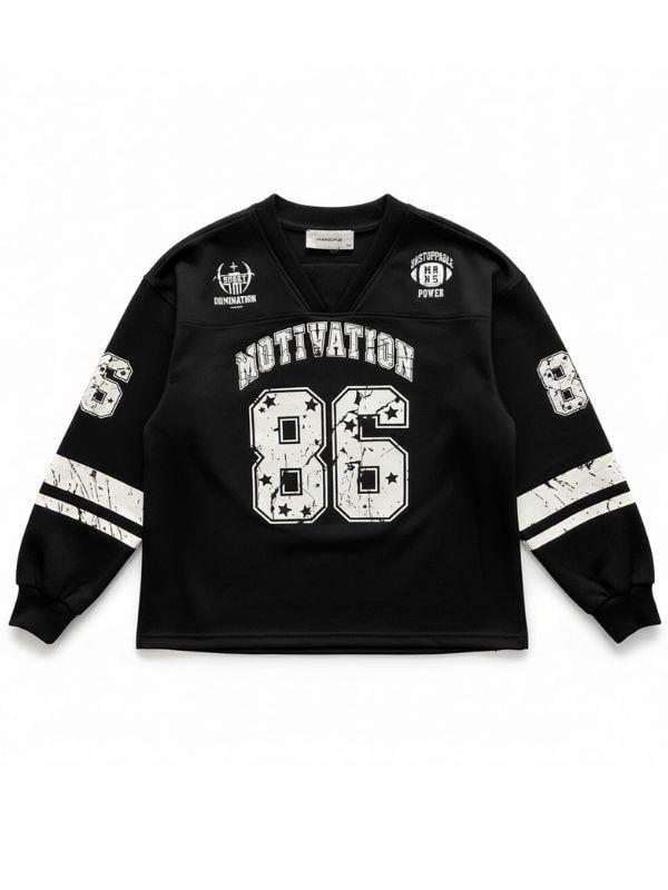 Çocuk V Yaka Baskılı Oversize Tasarım Sweatshirt