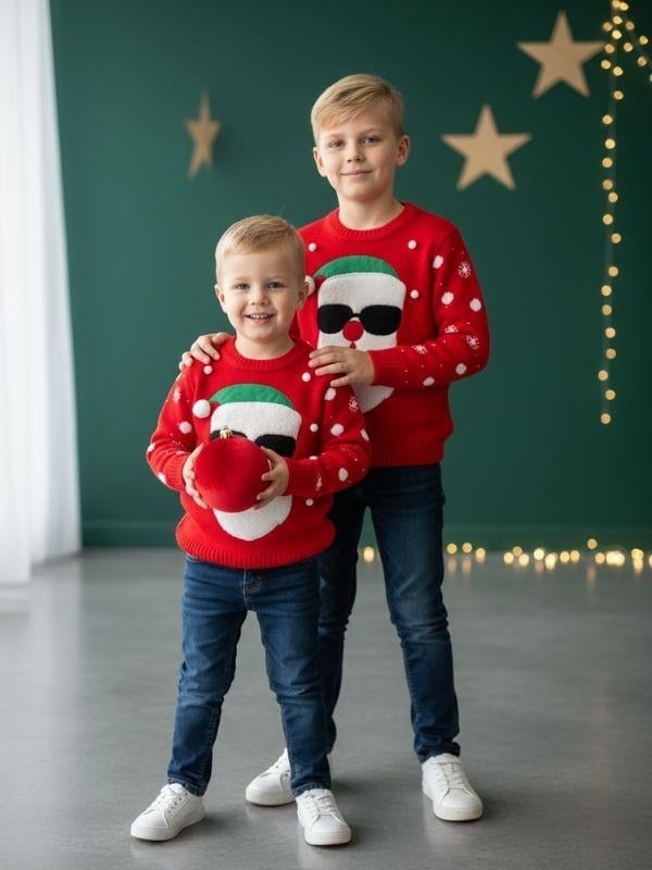 Çocuk Yılbaşı Temalı Noel Babalı Kırmızı Kazak