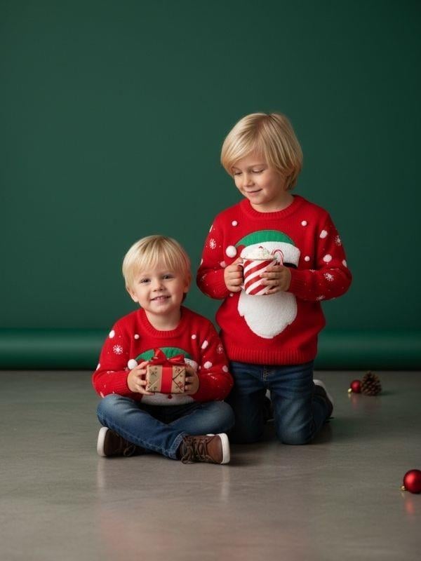 Çocuk Yılbaşı Temalı Noel Babalı Kırmızı Kazak