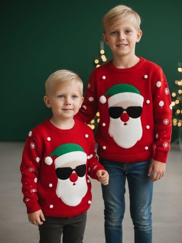 Çocuk Yılbaşı Temalı Noel Babalı Kırmızı Kazak