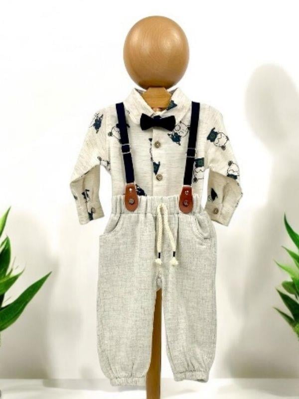 Erkek Bebek 4 lü Pantolon Askılı Gömlek Papyonlu Takım