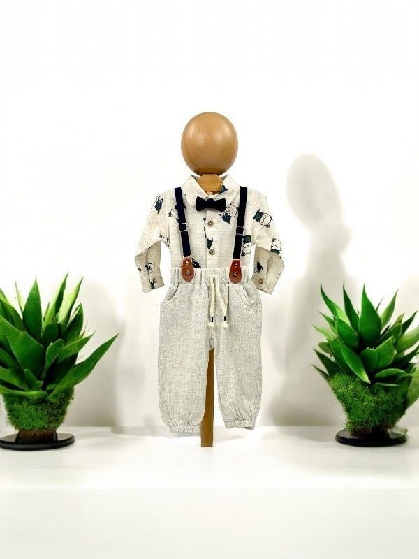 Erkek Bebek 4 lü Pantolon Askılı Gömlek Papyonlu Takım